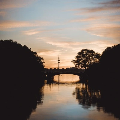 Die Alster in Hamburg beim Sonnenuntergang